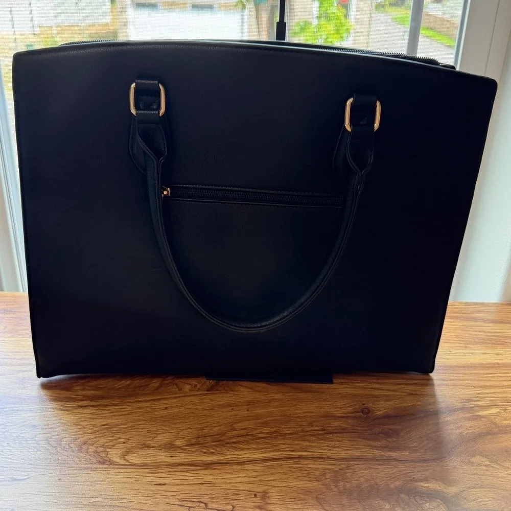 LOVEVOOK Black Faux Leather Laptop Tote Bag Tassel Work Briefcase Women's